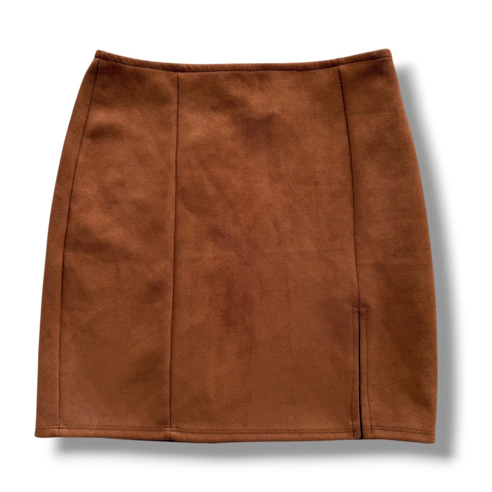 Windsor Womens S Rust Brown Faux Suede Fashionista High Waist Mini Skirt Bodycon